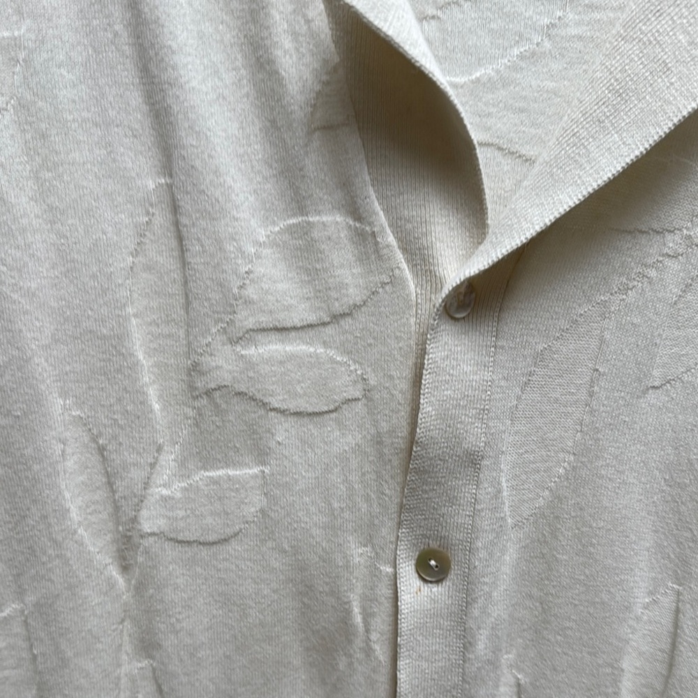 Zara Off-White Floral Knit Fabric Short Sleeved Button up Shirt - Picture 2 of 8